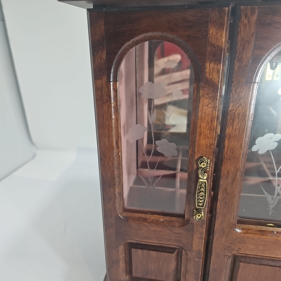 Vintage Jay Imports Music Jewelry Box Etched Glass Doors - Picture 4 of 16